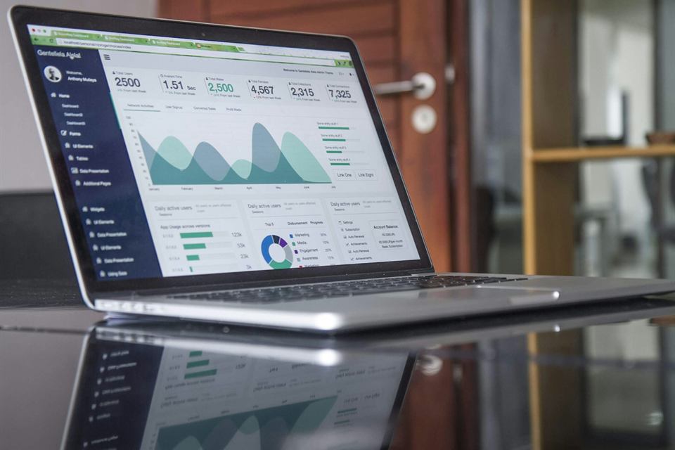 Laptop showing financial charts